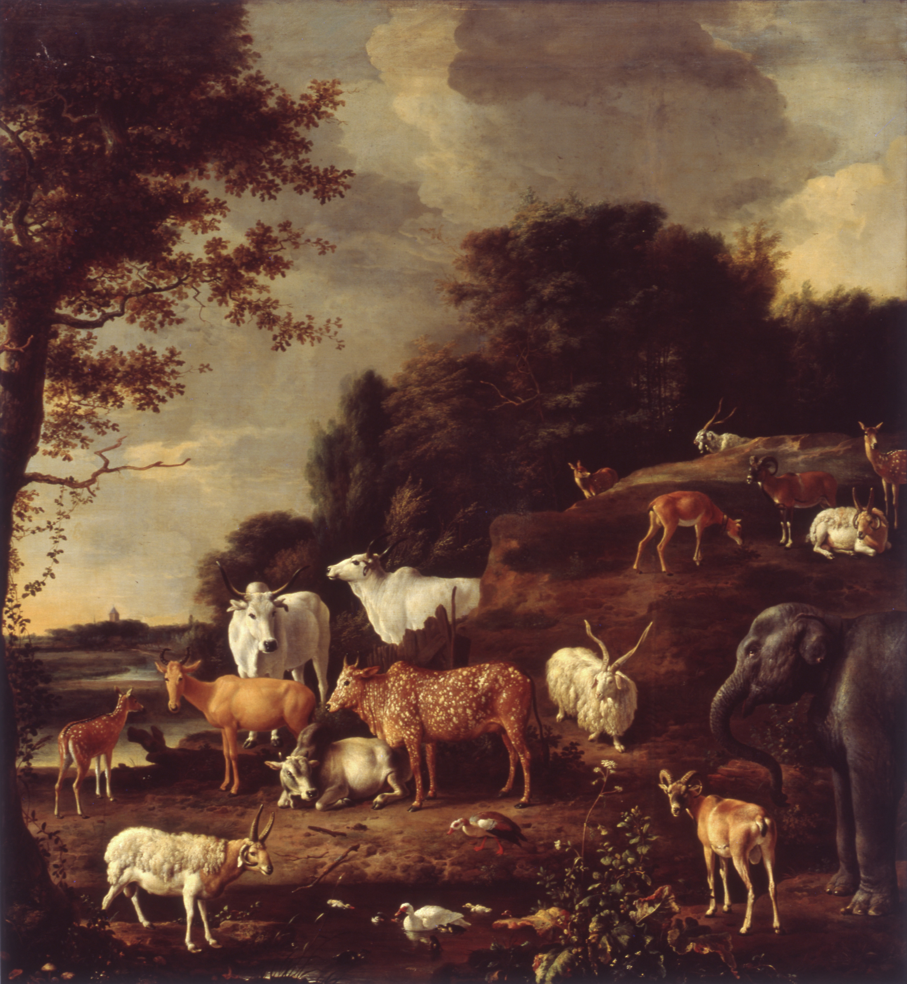 Melchior d' Hondecoeter, Landschap met uitheemse dieren