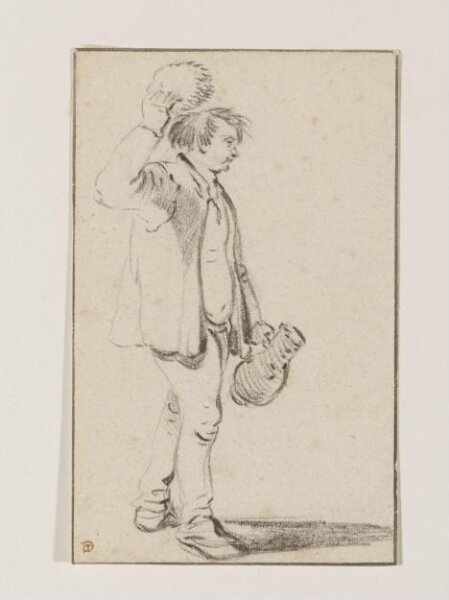 David Teniers the younger, A Standing Man Holding a Jug in his Left Hand and Raising his Cap with his Right