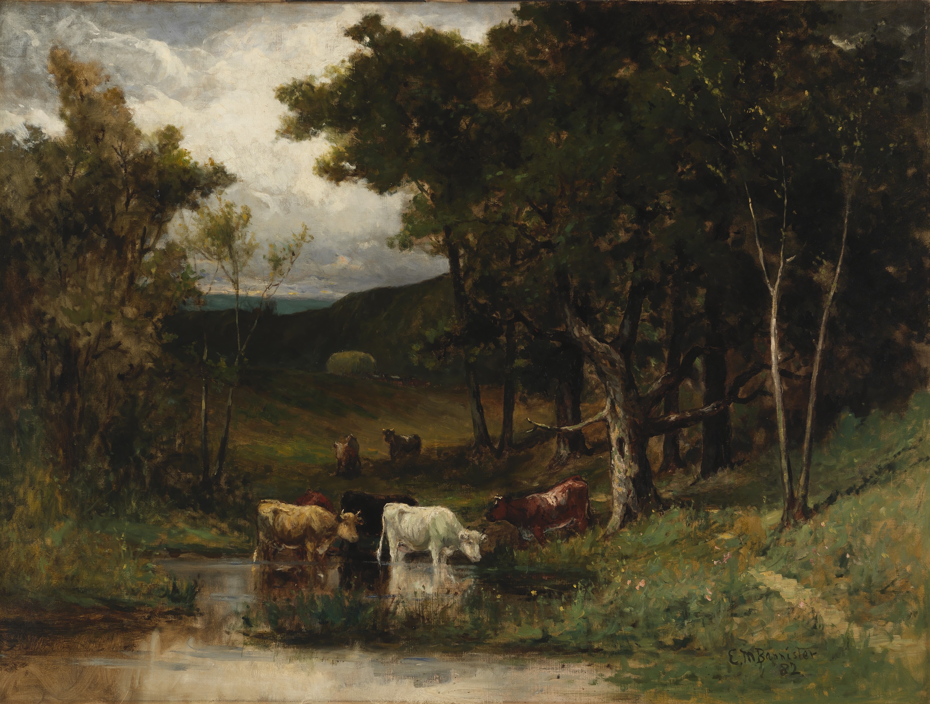 Edward Mitchell Bannister, Untitled (landscape with cows in stream near trees)