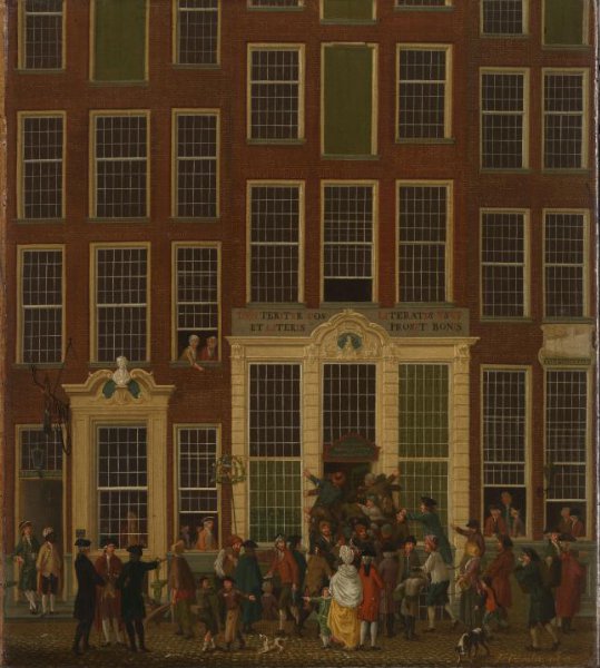 Isaac Ouwater, De boekhandel en het loterijkantoor van Jan de Groot in de Kalverstraat in Amsterdam