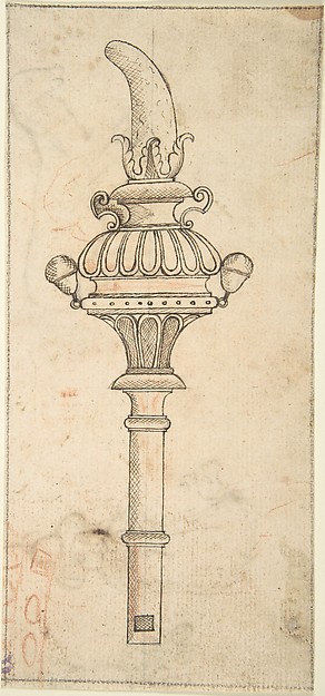 Anonymous, Italian, 16th century, Design for a Rattle and Whistle (recto); Crude Sketches of an Equine Animal and a Figure in Exotic Costume (verso)