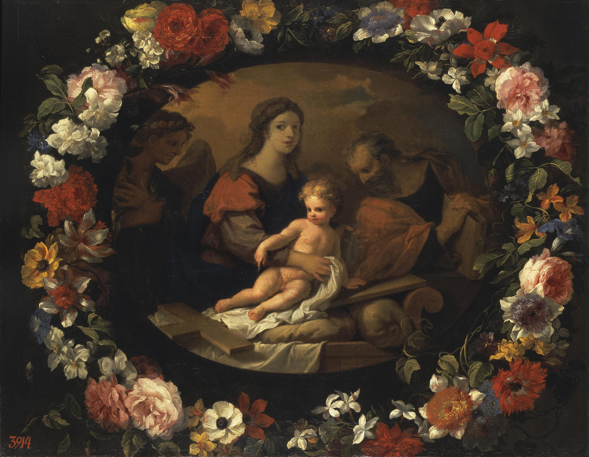 Jean-Baptiste Monnoyer, Holy Family within the Garland of Flowers