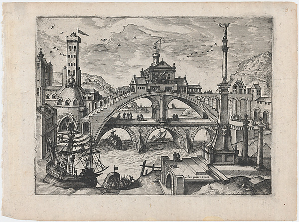 Lucas Gassel, Riverscape with a Double Bridge