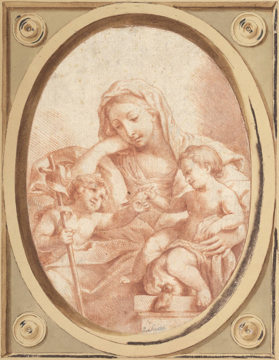 Anonym, Maria mit dem Kind und dem Johannesknaben, der dem Christuskind einen kleinen Vogel reicht (stehendes Oval)
