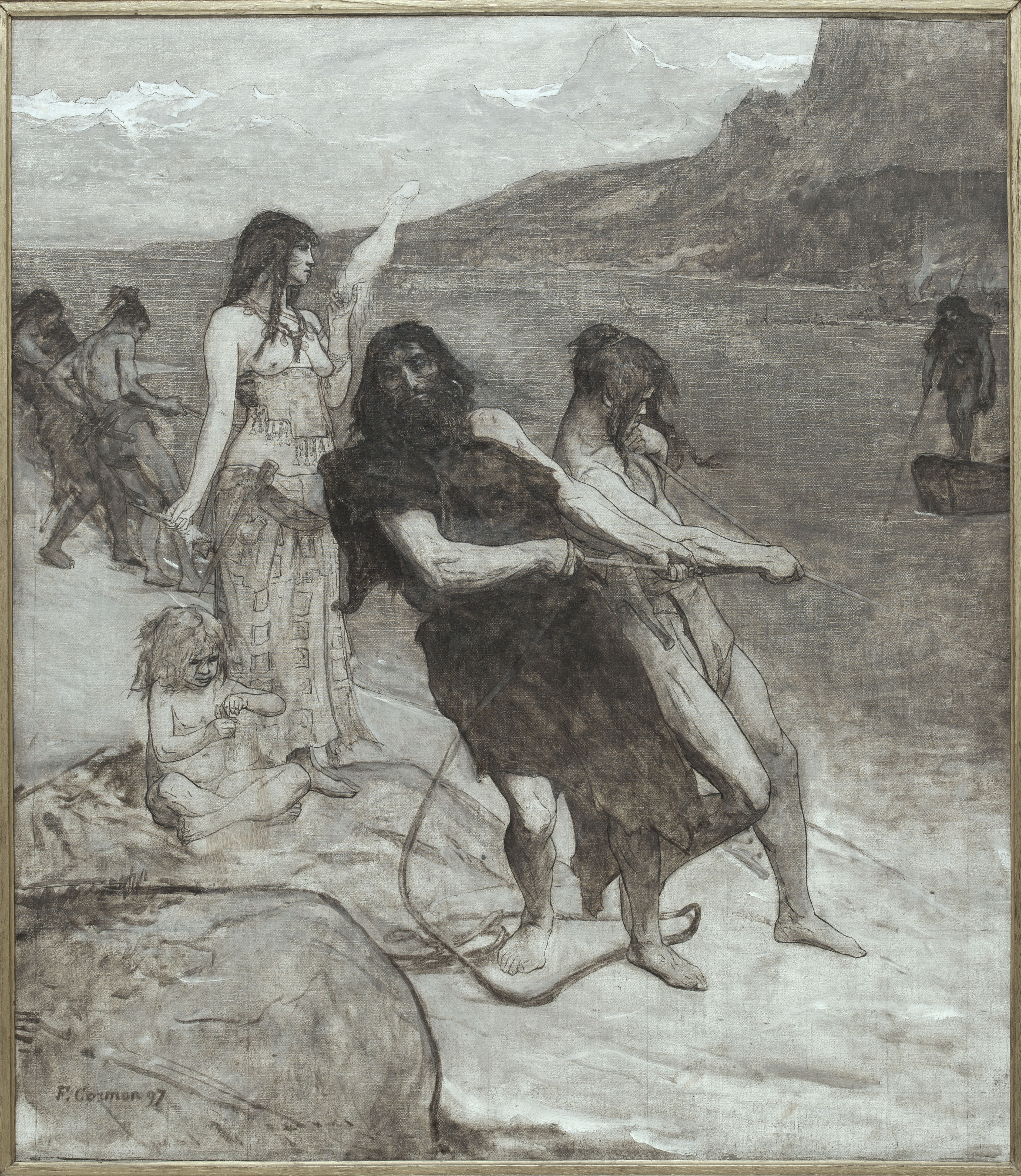 Fernand Cormon, La Pêche, esquisse pour l'amphithéâtre de paléontologie du Museum d'histoire naturelle de Paris