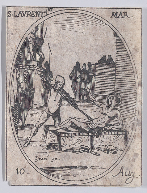 Jacques Callot, S. Laurent, martyr (St. Lawrence, Martyr), August 10th, from "Les Images De Tous Les Saincts et Saintes de L'Année" (Images of All of the Saints and Religious Events of the Year)