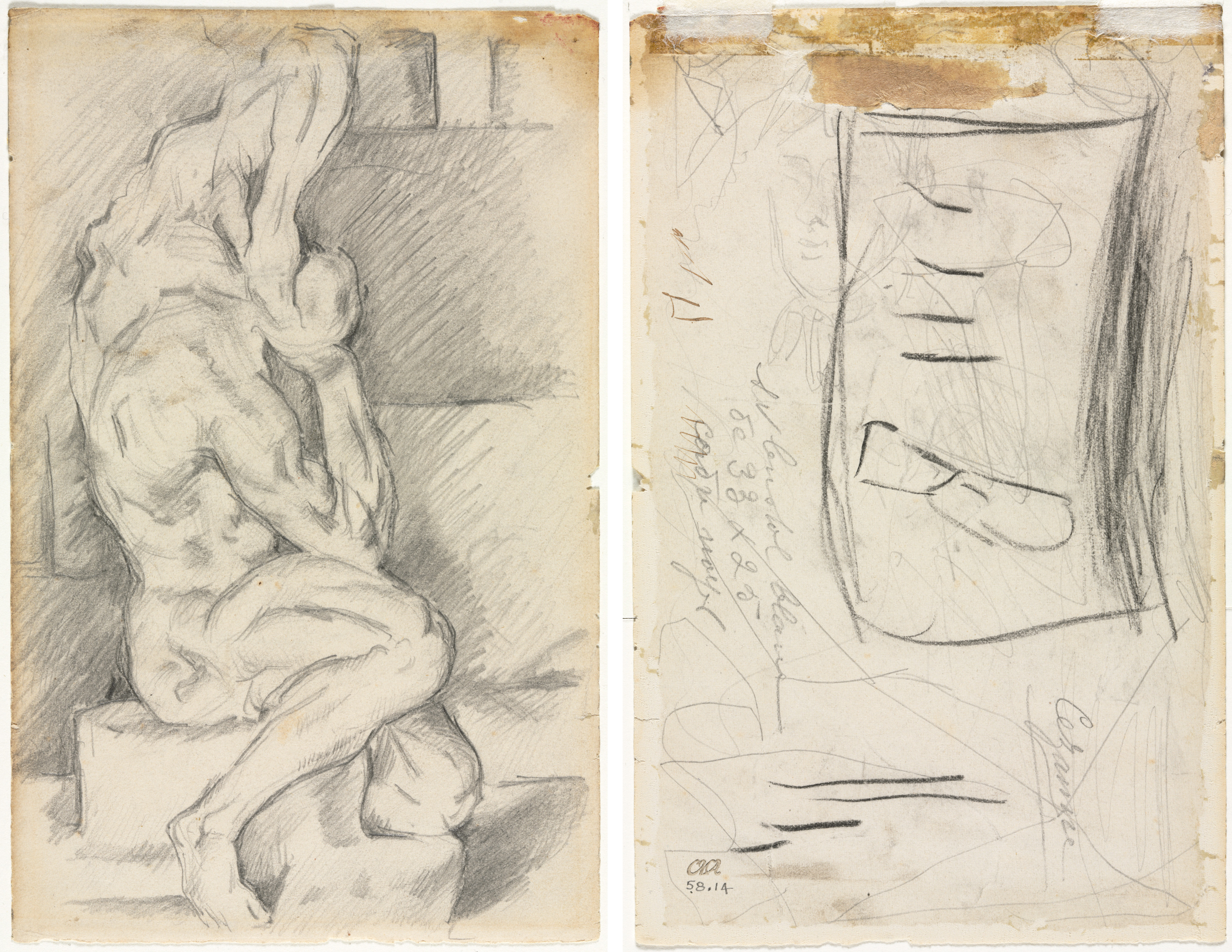 Paul Cezanne, Sketch of Anatomical Sculpture (recto) Sketch of Madame Cézanne (verso)