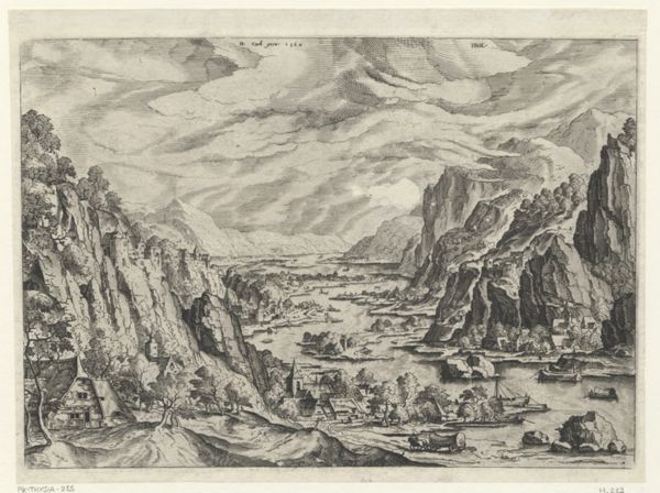 Doetechum, Johannes of Lucas van, (printmaker), River landscape with high cliffs