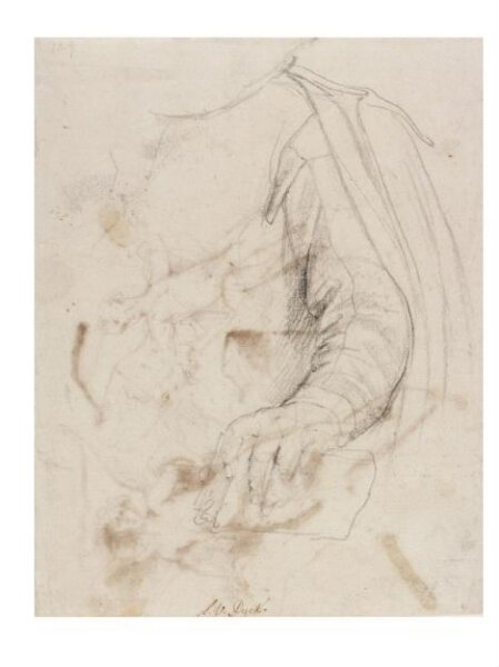 Anthony van Dyck, Recto: Study of the Left Arm of a Man Holding a Book and Wearing a Cloak, Verso: Two Studies for Amor as Conqueror