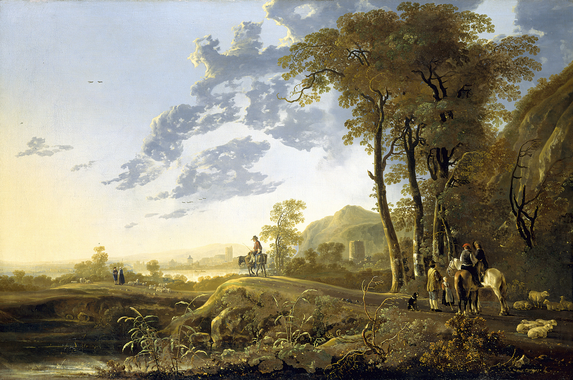 Aelbert Cuyp, An Evening Landscape with Figures and Sheep