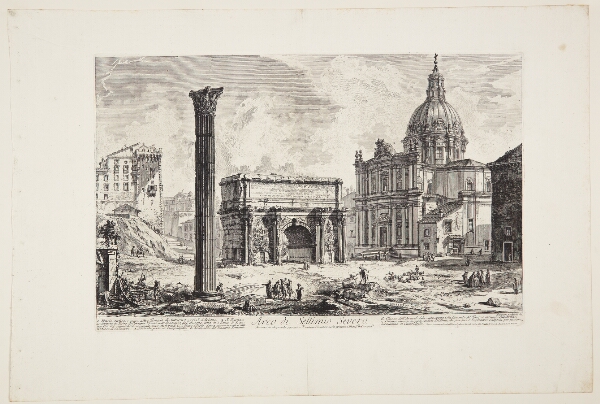 Giovanni Battista Piranesi, Septimius Severus' triumfbue, med SS. Martina e Luca-kirken til højre