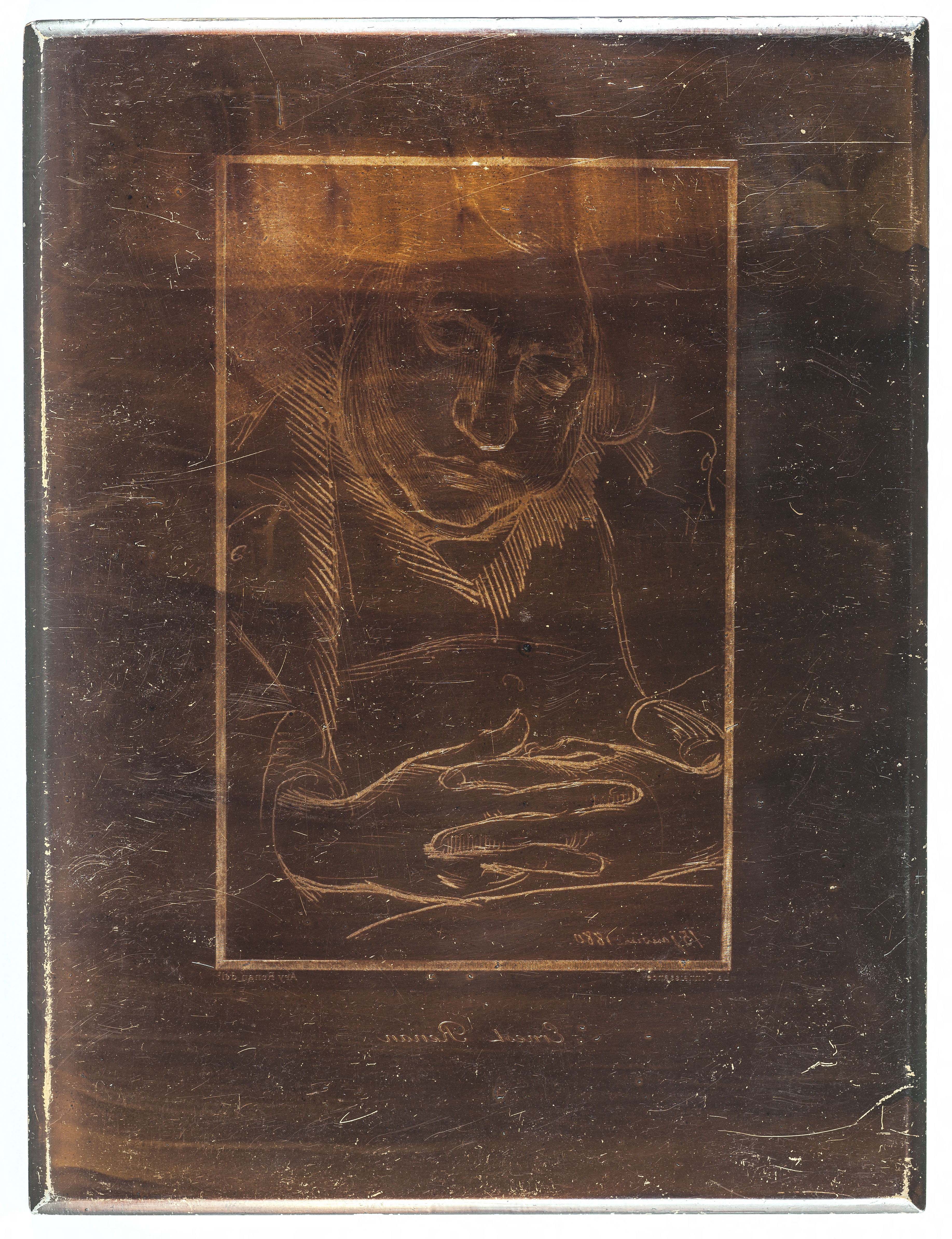 Ary Ernest Renan, "La Connaissance" plaque gravée du portrait d'Ernest Renan