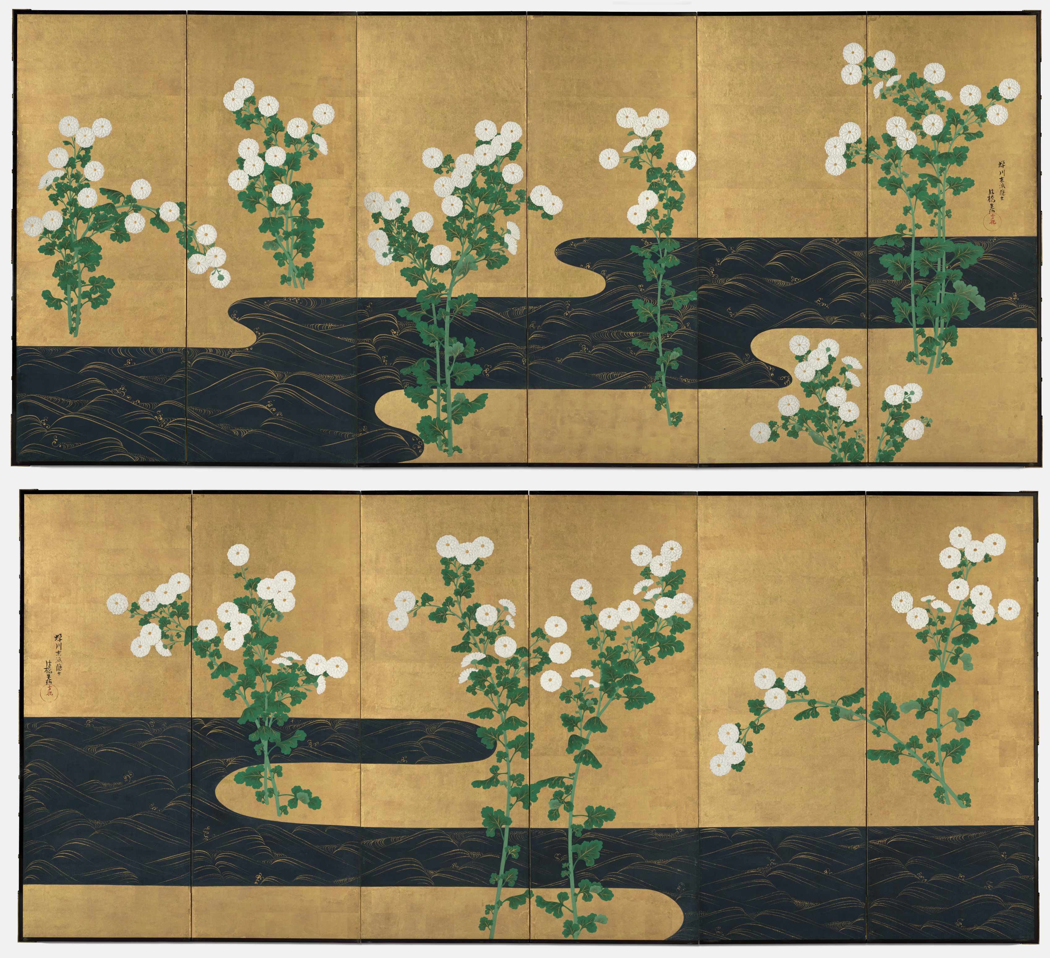 Ogata Kōrin, Chrysanthemums by a Stream