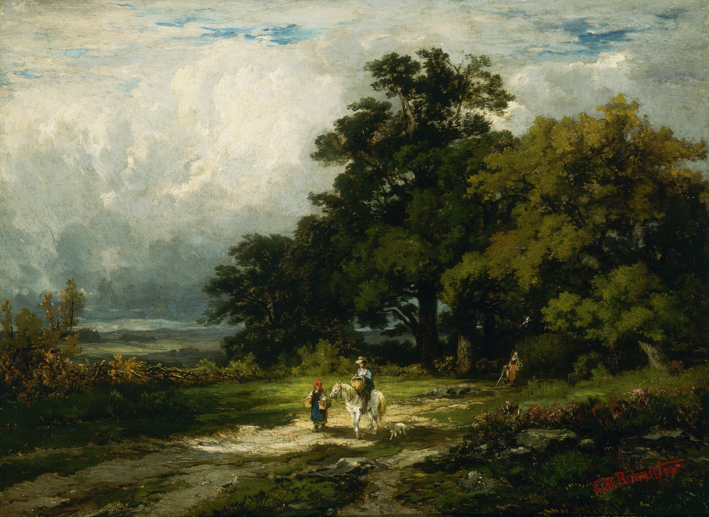 Edward Mitchell Bannister, Untitled (man on horse with woman and dog)