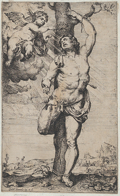 Willem Panneels, The Martyrdom of Saint Sebastian, with angels crowning him at upper left