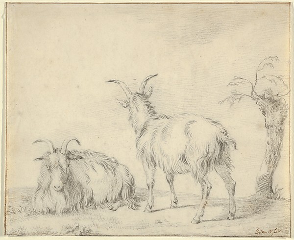 Pieter Gerardus van Os, A Standing and a Lying Goat Near a Small Tree