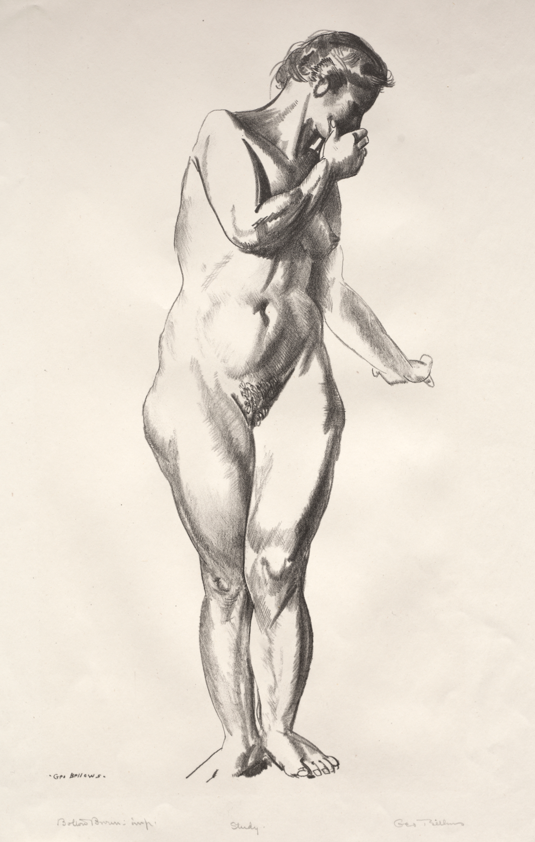 George Bellows, Nude Study, Girl Standing with Hand Raised to Mouth