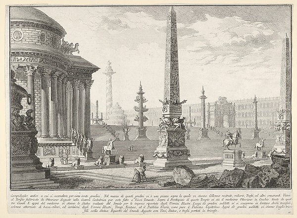 Giovanni Battista Piranesi, Plate 10: The ancient Capitol ascended by approximately one hundred steps [...] (Campidoglio antico a cui si ascendeva per circa cento gradini [...]), from "Part one of architecture and perspectives: drawn and etched by Gio. Batt'a Piranesi, Venetian Architect: dedicated to Nicola Giobbe" (Prima pa…