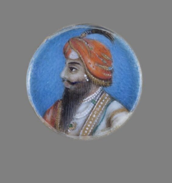 Unknown, One of twelve tiny paintings depicting Mughal emperors, Afghan and Sikh nobles, and Mughal ladies.