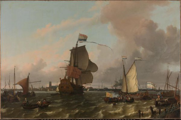 Ludolf Bakhuysen, Het oorlogsschip Brielle op de Maas voor Rotterdam