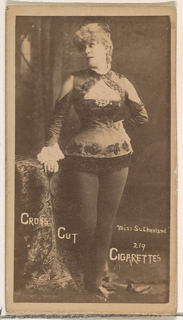 W. Duke, Sons & Co., Card Number 219, Sutherland, from the Actors and Actresses series (N145-1) issued by Duke Sons & Co. to promote Cross Cut Cigarettes