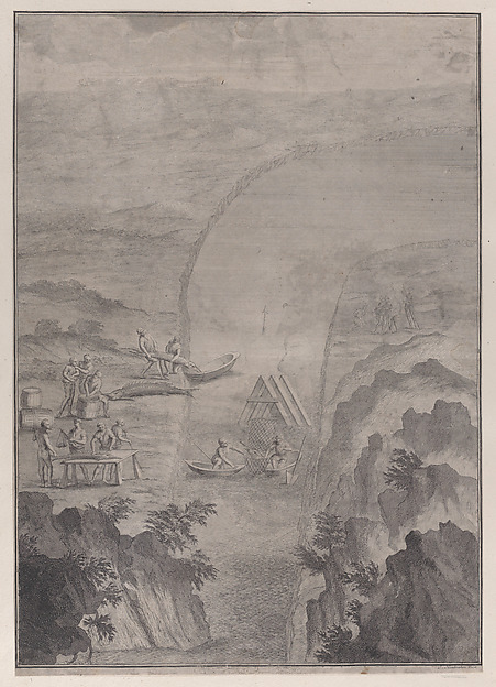Jacob Houbraken, Men fishing with nets in a river, from "Danubius Pannonico-Mysicus" (Volume 3)