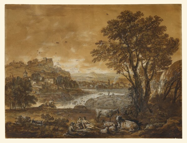 Francesco Zuccarelli, A Landscape with Shepherds Resting Under a Tree by a Cascade (recto); Sketch of a Landscape (verso)