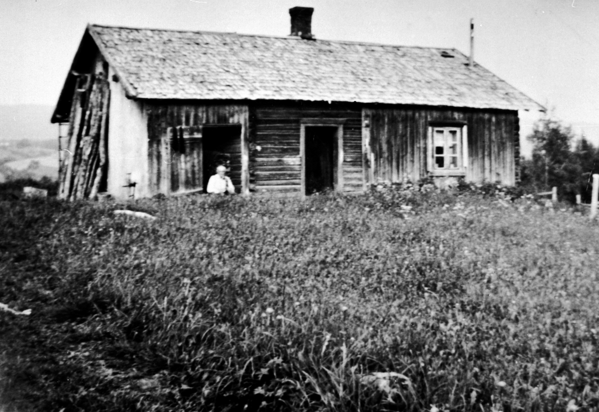 Anno Domkirkeodden, Eksteriør, Nordengen ved Torseter store, Veldre, Ringsaker. Olaf Mathinussen ved inngangen.