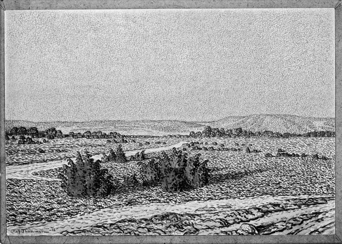 Paul Sandberg, Konstverk - akvarell med landskapsmotiv, signerad 1916 av konstnären Olof Thunman