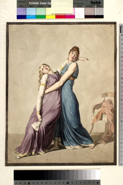 C.W. Eckersberg, En kvinde holder en anden kvinde, der er besvimet ved læsningen af et brev