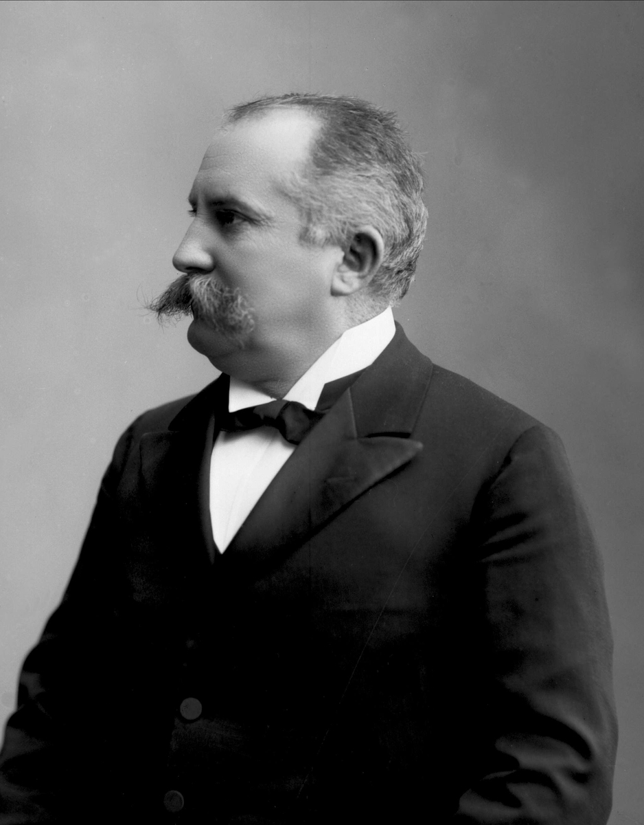 Gustav Borgen, Portrett, mann med bart, mørk dress. H.P. Fage.
