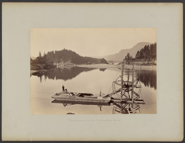 Carleton Watkins, [Floating Salmon Wheel, Columbia River, Oregon]