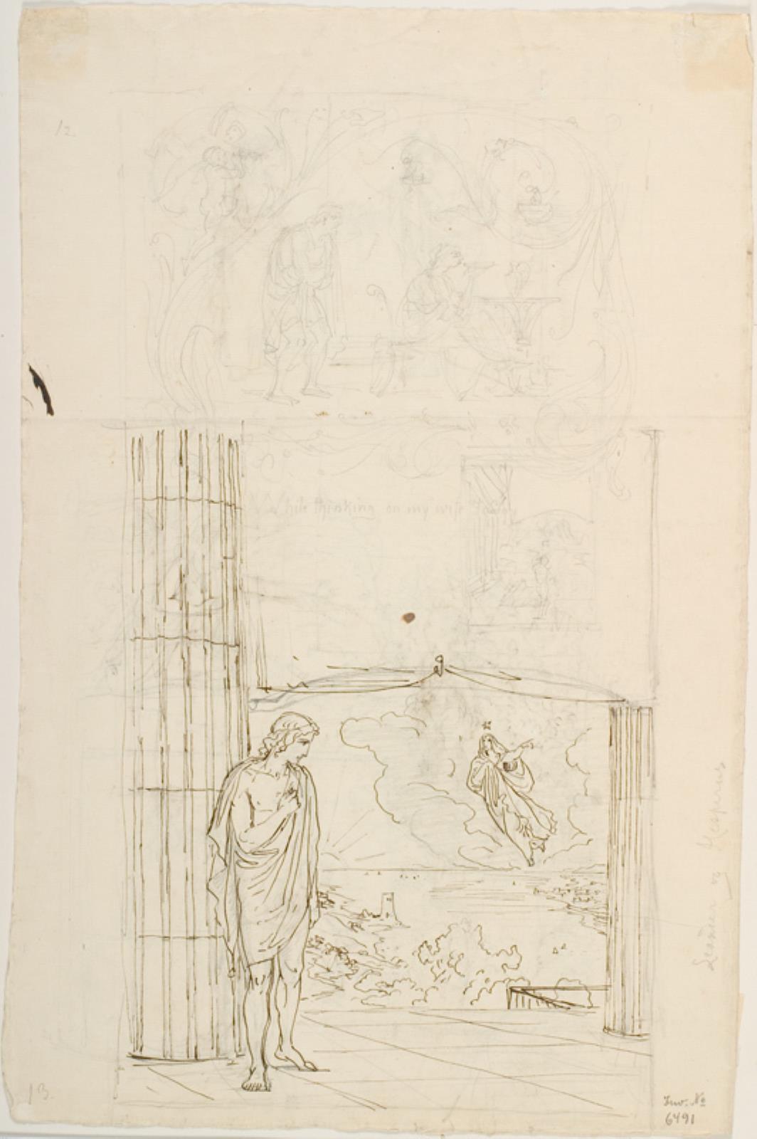 Lorenz Frølich, To skitser. F.n. illustration til Hero og Leandros