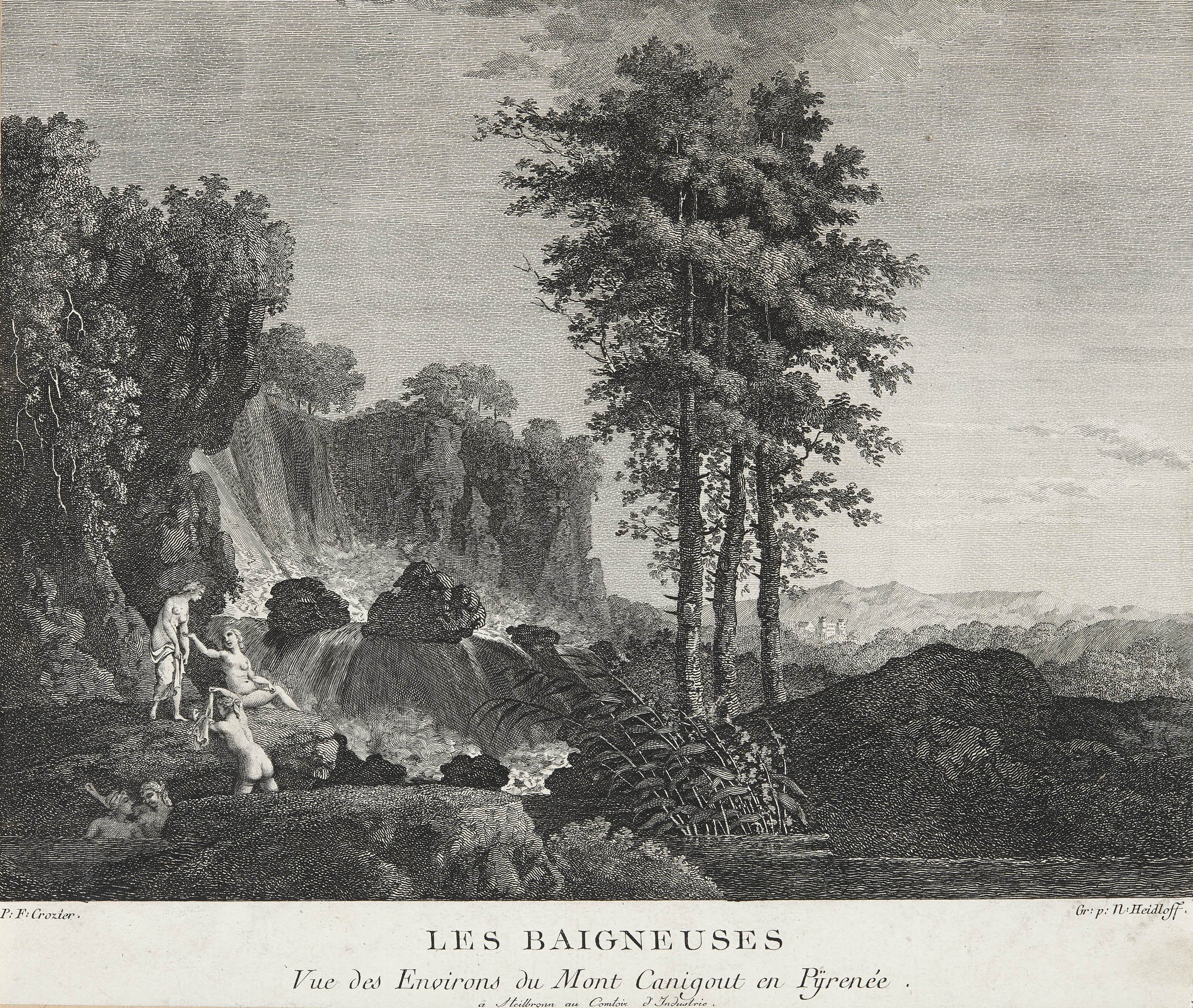 Nikolaus Heideloff, "Les Baigneuses. Vue des Environs du Mont Canigout en Pyrenée."