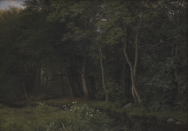 P.C. Skovgaard, Begyndende aftenskumring i en skov. Motiv fra Iselingen