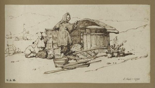 George Chinnery, Chinese boatpeople by a makeshift dwelling on the shore