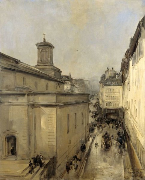 Antoine Vollon, Gezicht op de Notre Dame de Lorette en de Rue Fléchier te Parijs