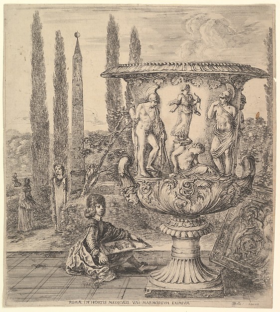 Stefano della Bella, The Medici vase, from "Six large views, four of Rome, and two of the Roman countryside" (Six grandes vues, dont quatre de Rome et deux de la Campagne romaine)