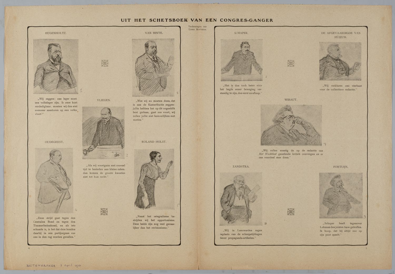 Bottema, Tjerk,draughtsman., Tekening gemaakt op congres, geplaatst in de Notenkraker van 3 april 1910