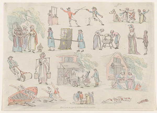 Thomas Rowlandson, Plate 8, Outlines of Figures, Landscapes and Cattle...for the Use of Learners