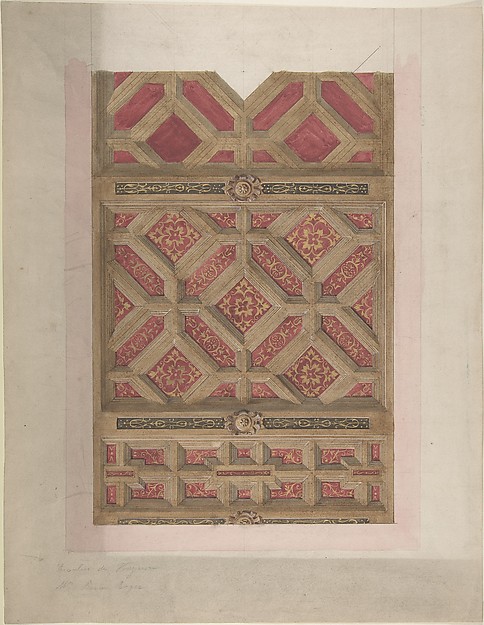 Jules-Edmond-Charles Lachaise, Design for Coffered Ceiling in Red and Gold