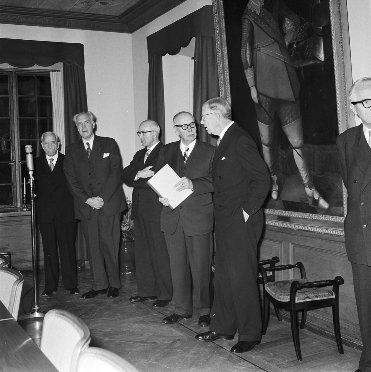 Uppsala-Bild, Gustav Adolfs Akademien, invigning av nya lokaler med kungen som hedersgäst, Uppsala 1958