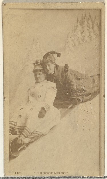 W. Duke, Sons & Co., Card Number 165, Tobogganing, from the Actors and Actresses series (N145-7) issued by Duke Sons & Co. to promote Duke Cigarettes