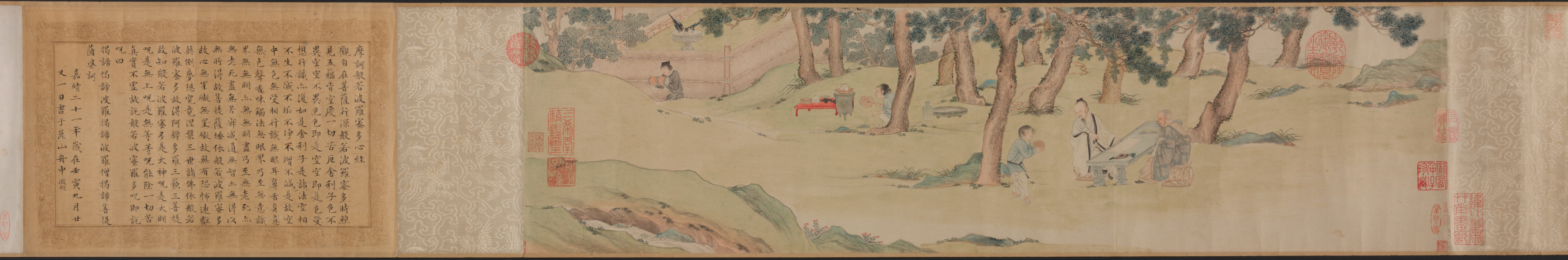 Qiu Ying, Zhao Mengfu Writing the Heart (Hridaya) Sutra in Exchange for Tea