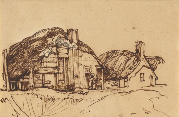 Rembrandt Harmensz. van Rijn, Two Thatched Cottages with Figures at a Window