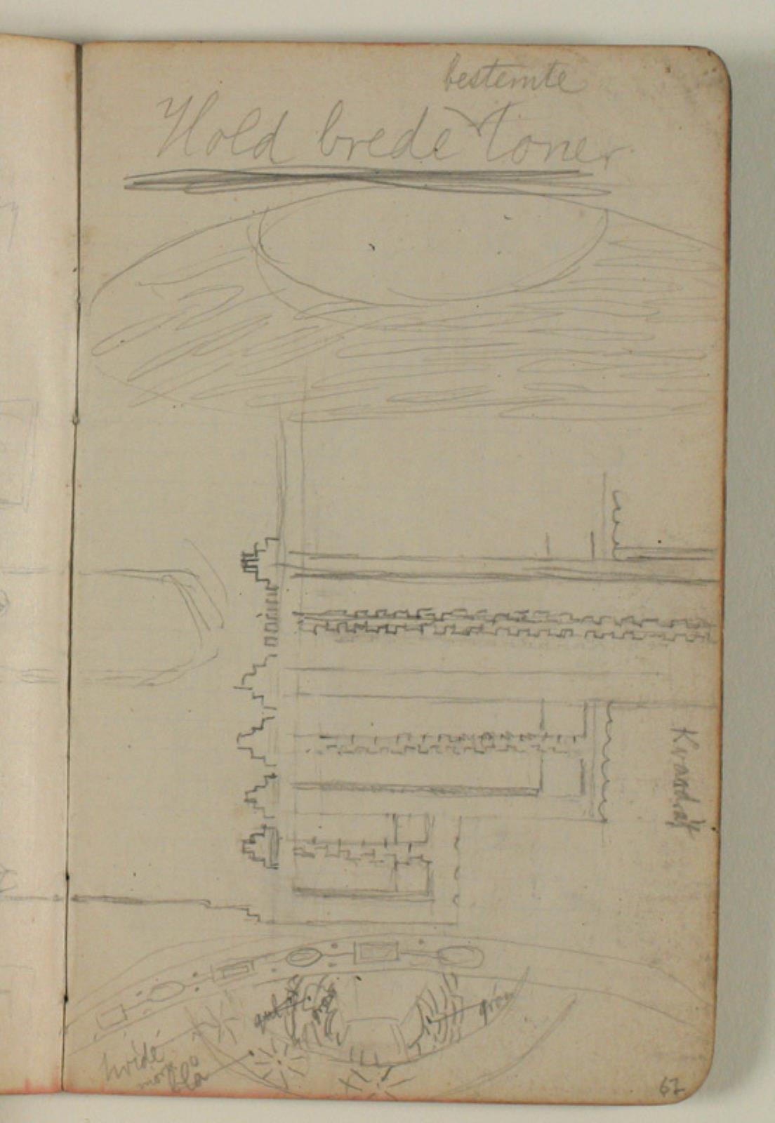 Niels Larsen Stevns, Studier af ornamentik, muligvis efter kalkmaleri. Notater bl.a. farveangivelser