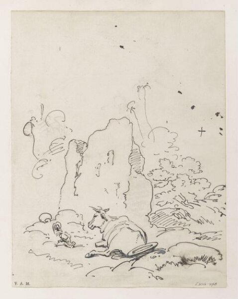 George Chinnery, A cow beside a ruined building