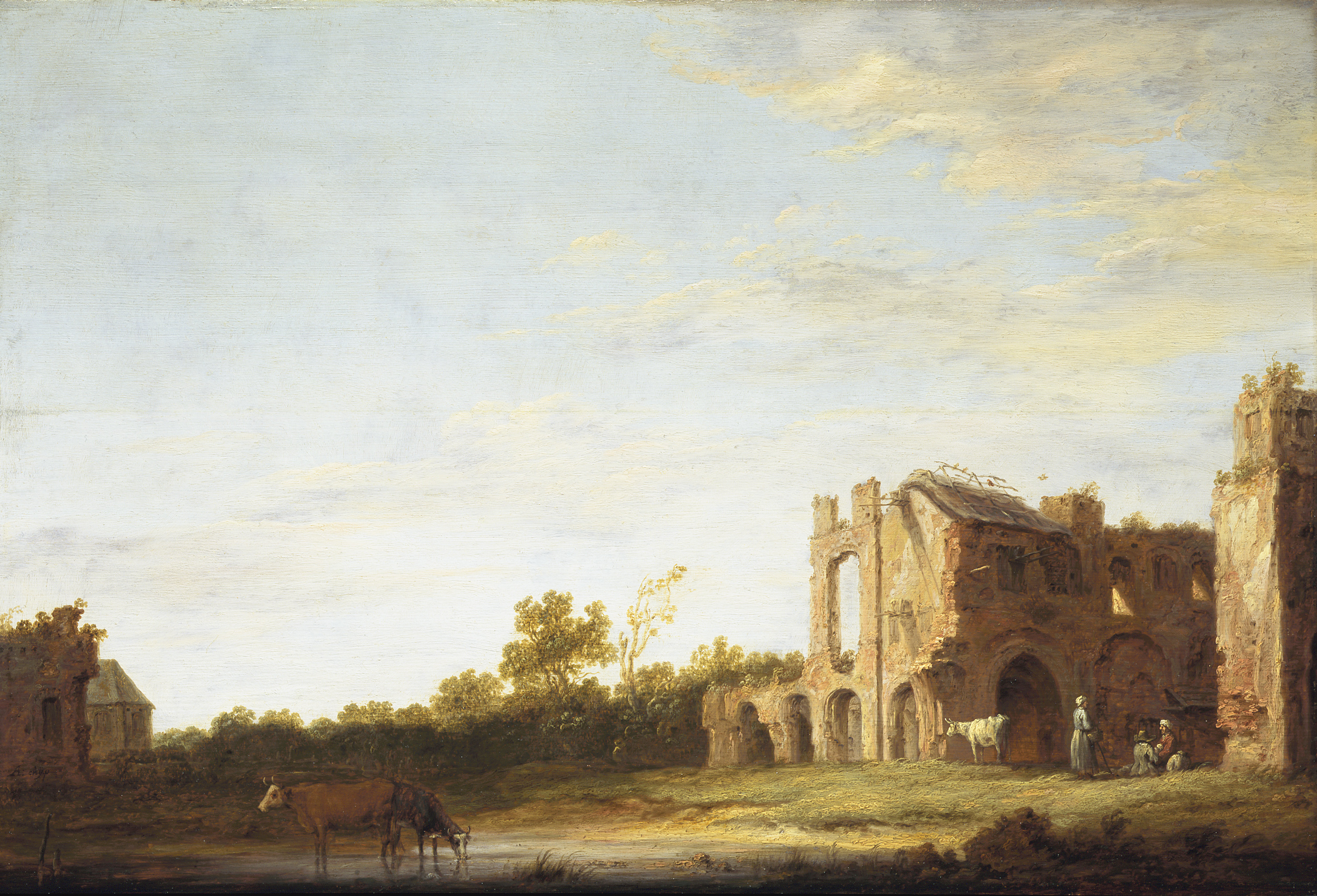 Aelbert Cuyp, Landschap met de ruïne van de Abdij Rijnsburg, bij Leiden