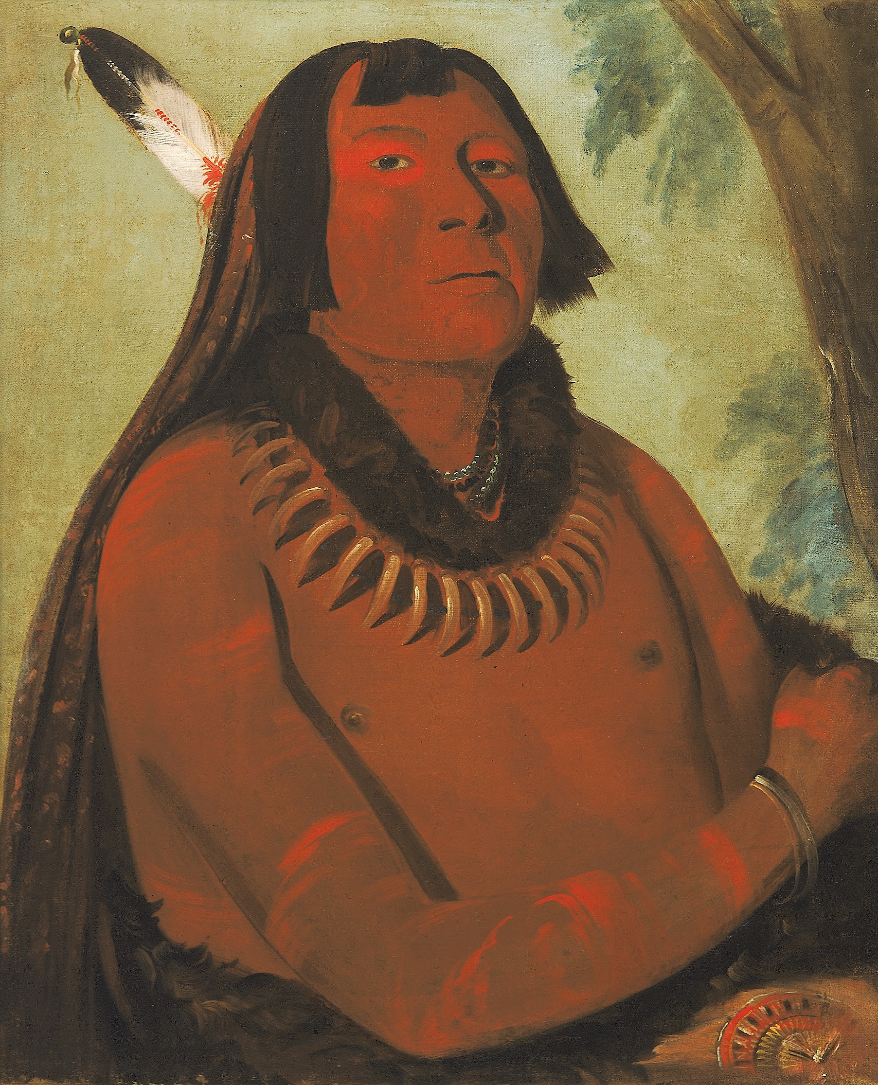 George Catlin, Mah-táhp-ta-a, Rushes through the Middle, a Brave