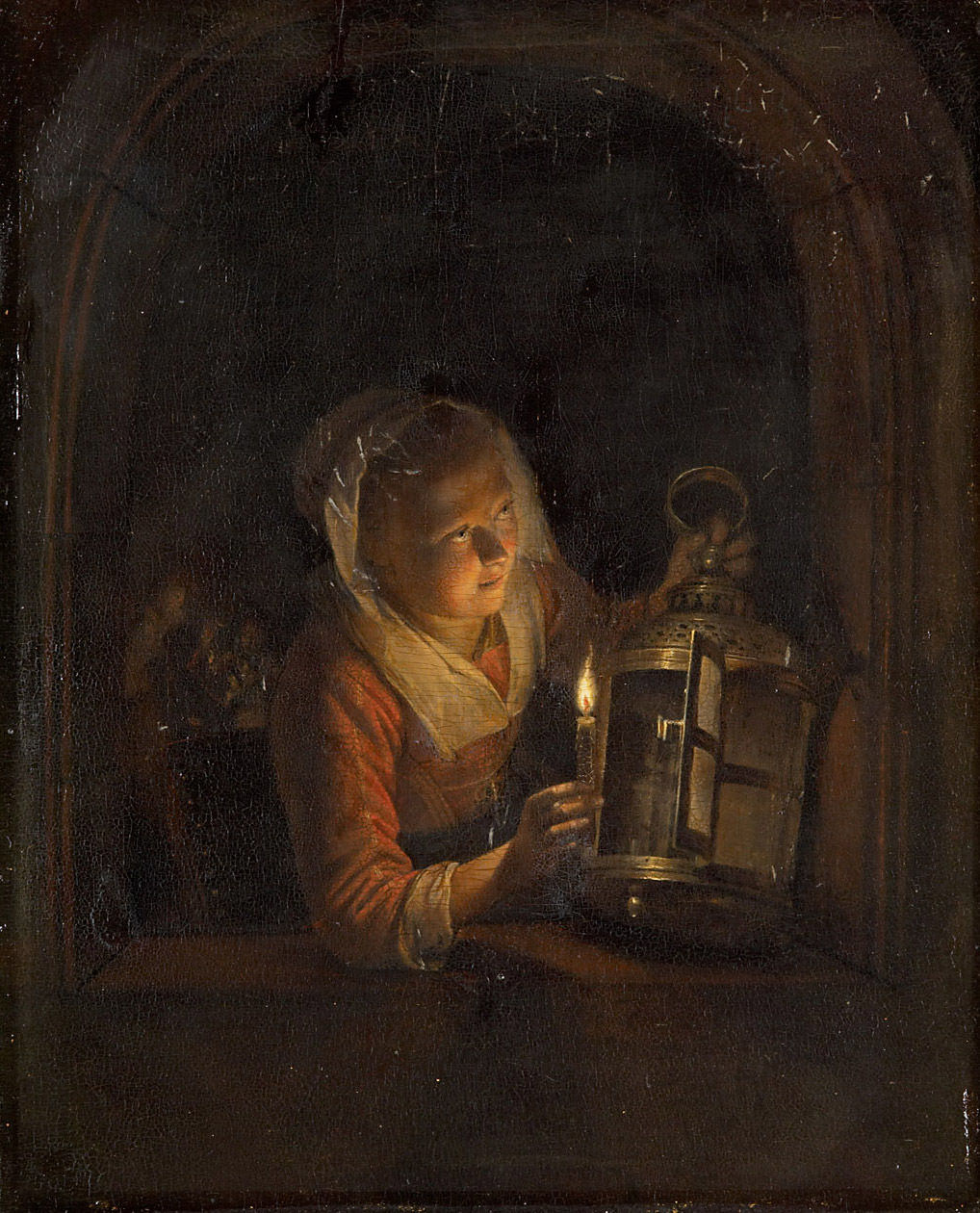 Gerrit Dou, Young Woman with a Lantern in a Window